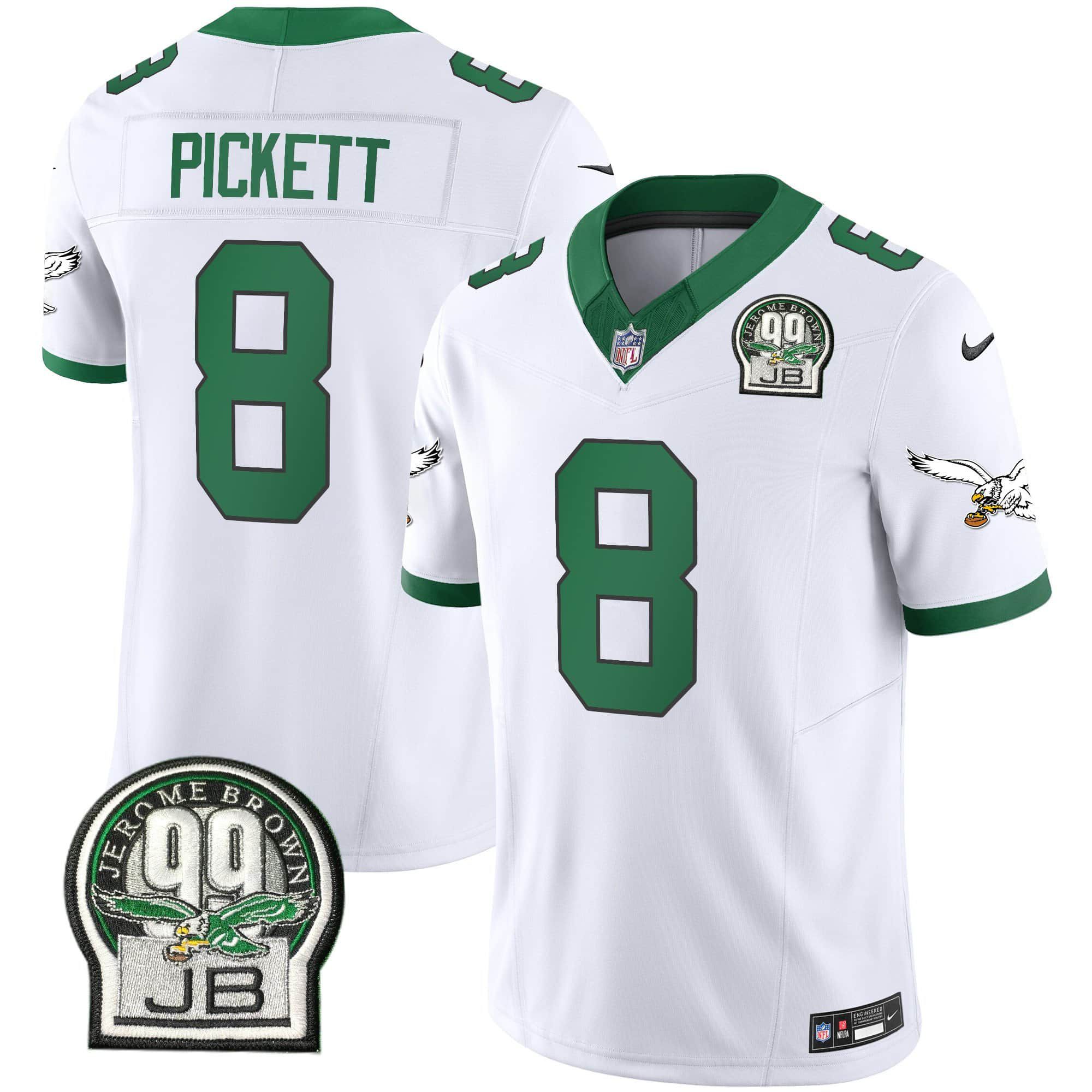 Men Philadelphia Eagles #8 Pickett White 2024 Nike Jerome Brown Patch Alternate Limited NFL Jersey